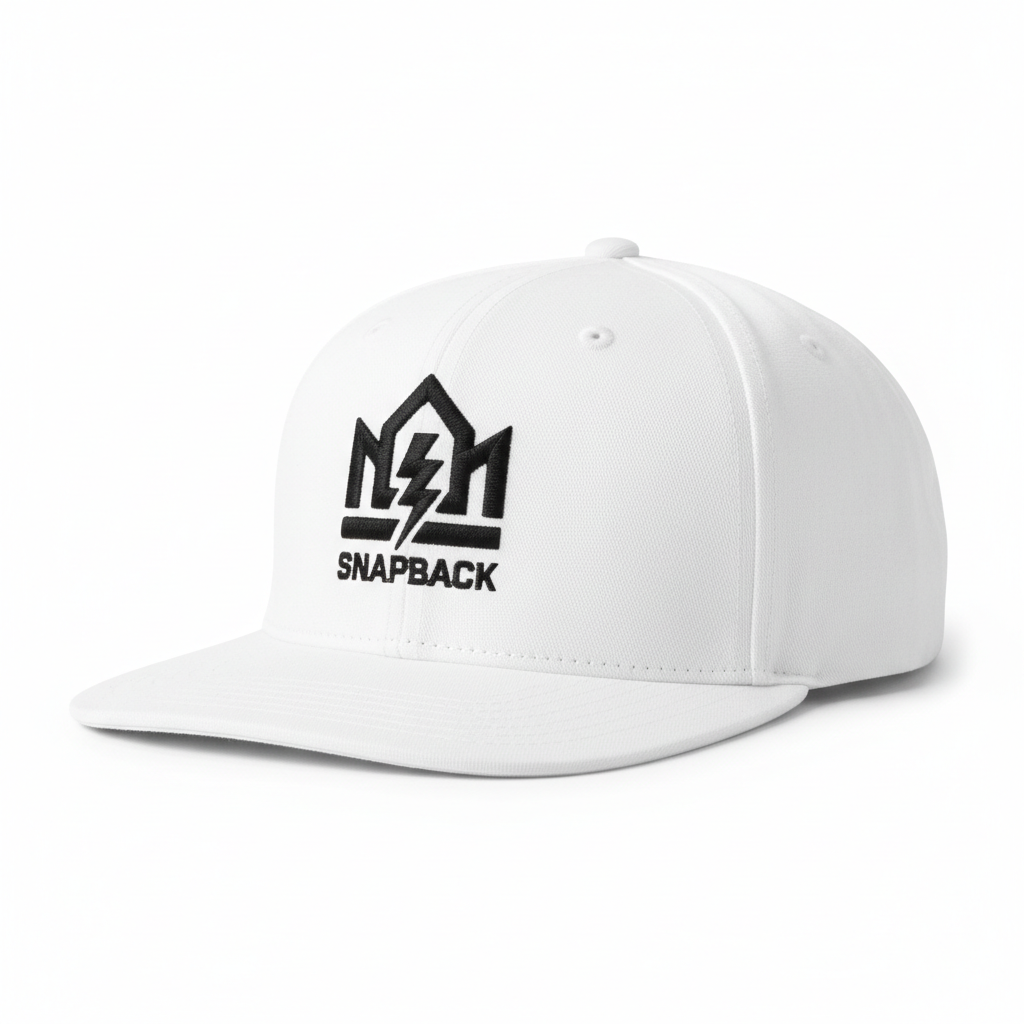 White Flat Brim Snapback Cap